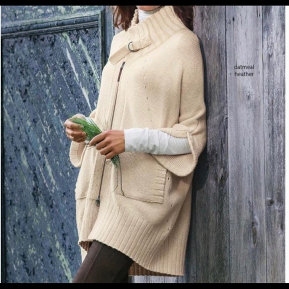 SOFT SURROUNDINGS North Creek Full Zip Sweater Cotton Wool Blend Beige S/Medium - Picture 3 of 4